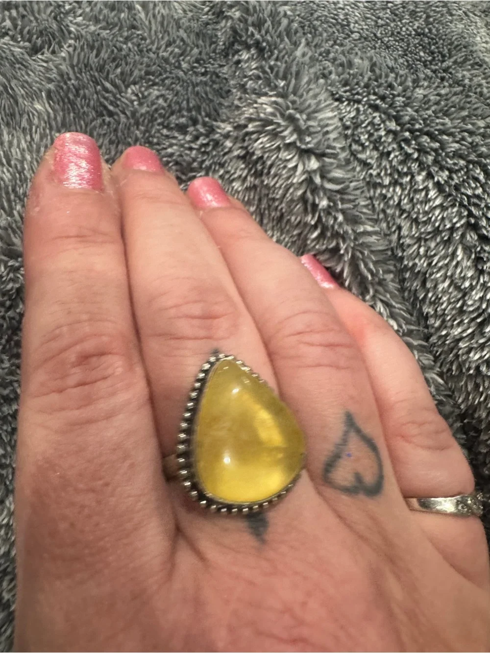 Source Unknown Teardrop Yellow Gemstone Ring in Silver-Tone